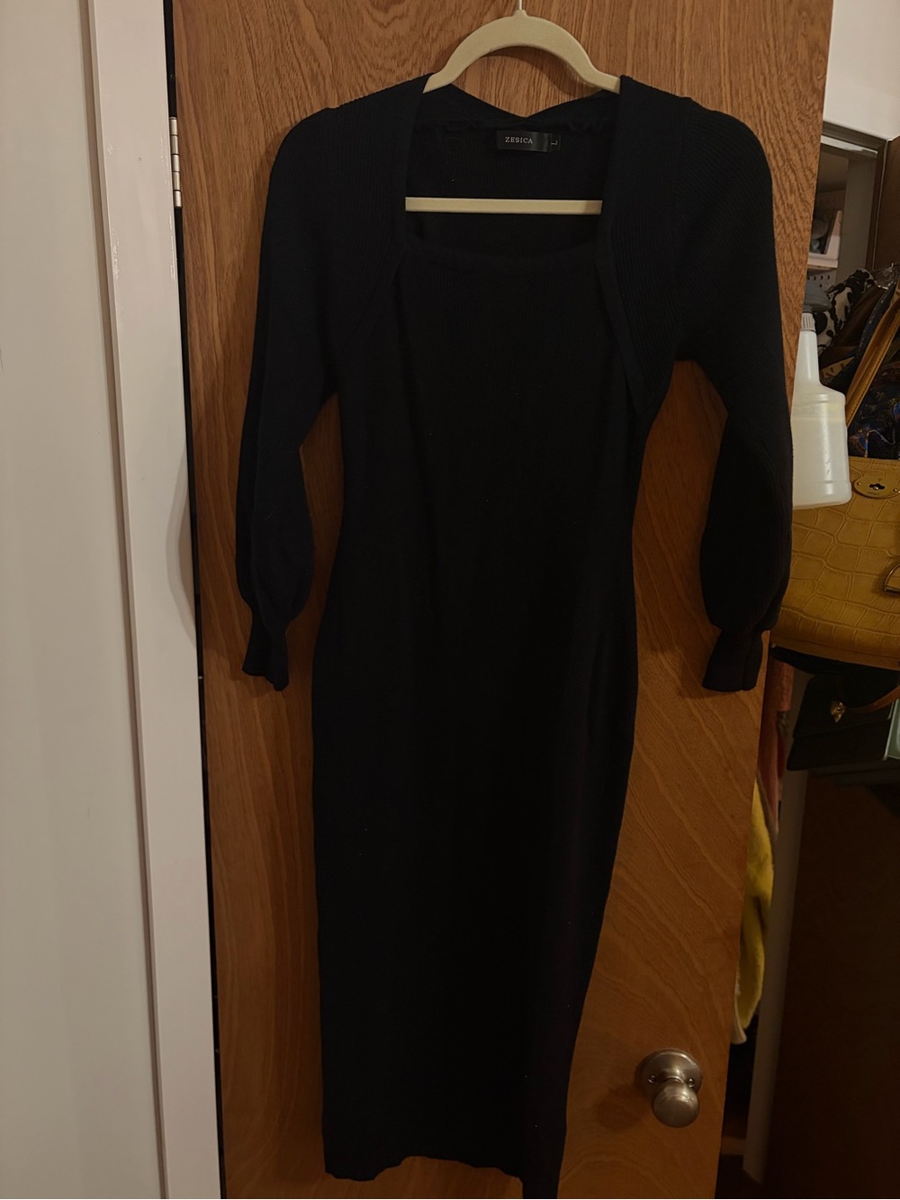 Zara Black Long Sleeve Knit Midi Dress with Attached Bolero